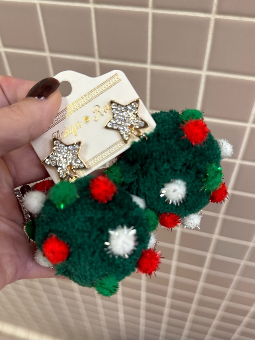 Festive Green Pom-Pom Kids Earrings with Star Studs